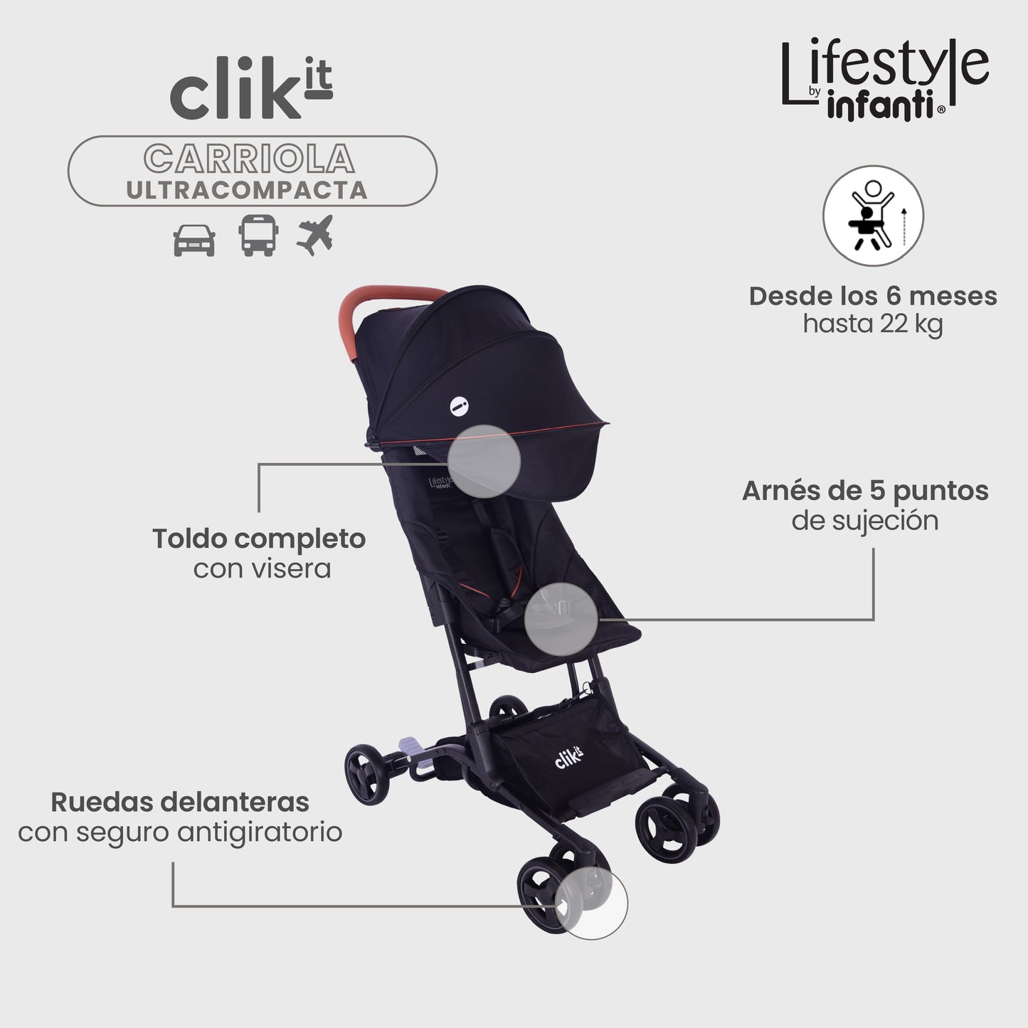 Carriola Lifestyle By Infanti Clik It Plegable Ligera Ideal Para Llevarla En Avión