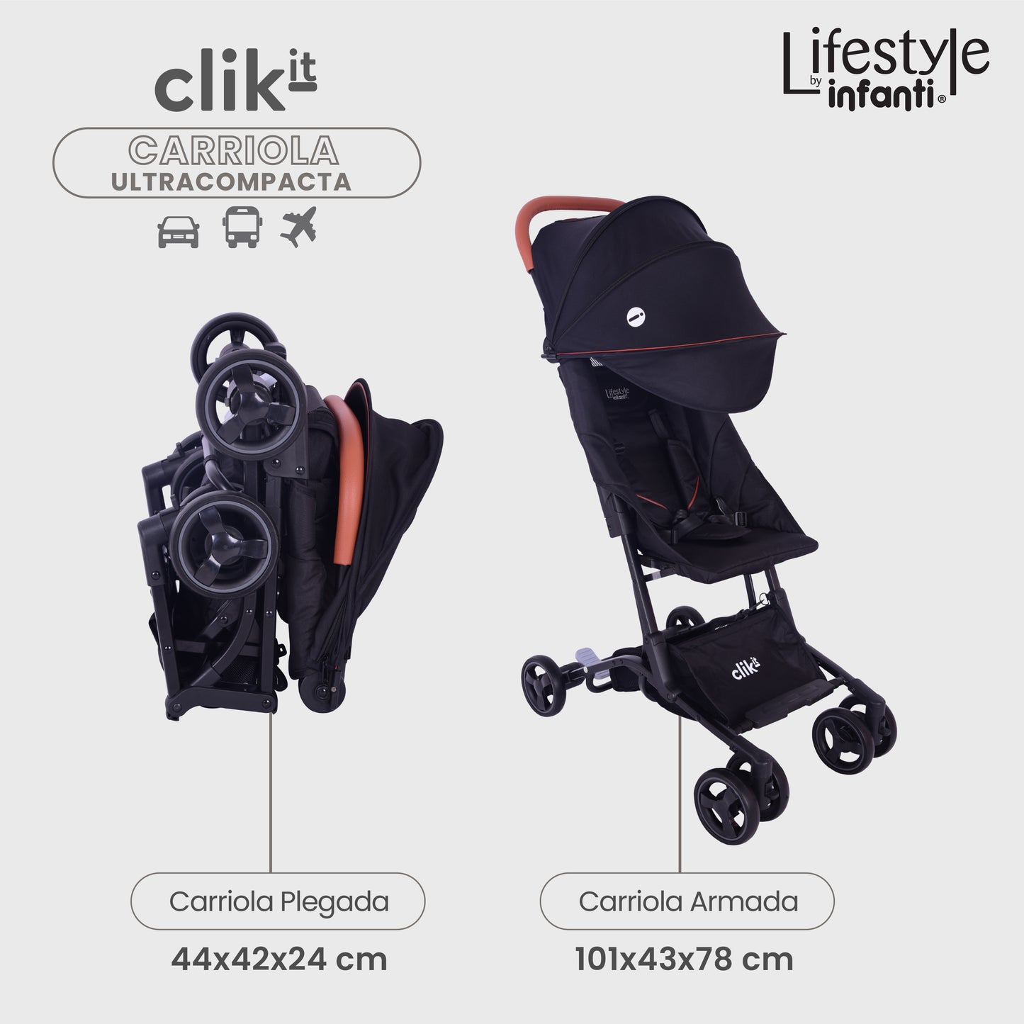 Carriola Lifestyle By Infanti Clik It Plegable Ligera Ideal Para Llevarla En Avión