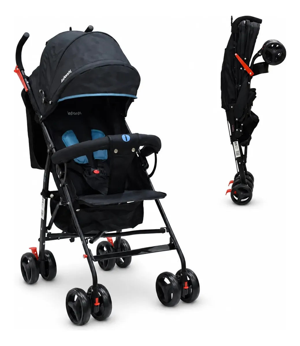 Carriola De Bastón Con Plegado Compacto Kiam  Multiples Reclinaciones, Arnés De 5 puntos, Toldo Completo, Frenos y Ruedas Giratorias Con Seguro Ideal Para Bebes De 6 Meses a 15 kg, Infanti