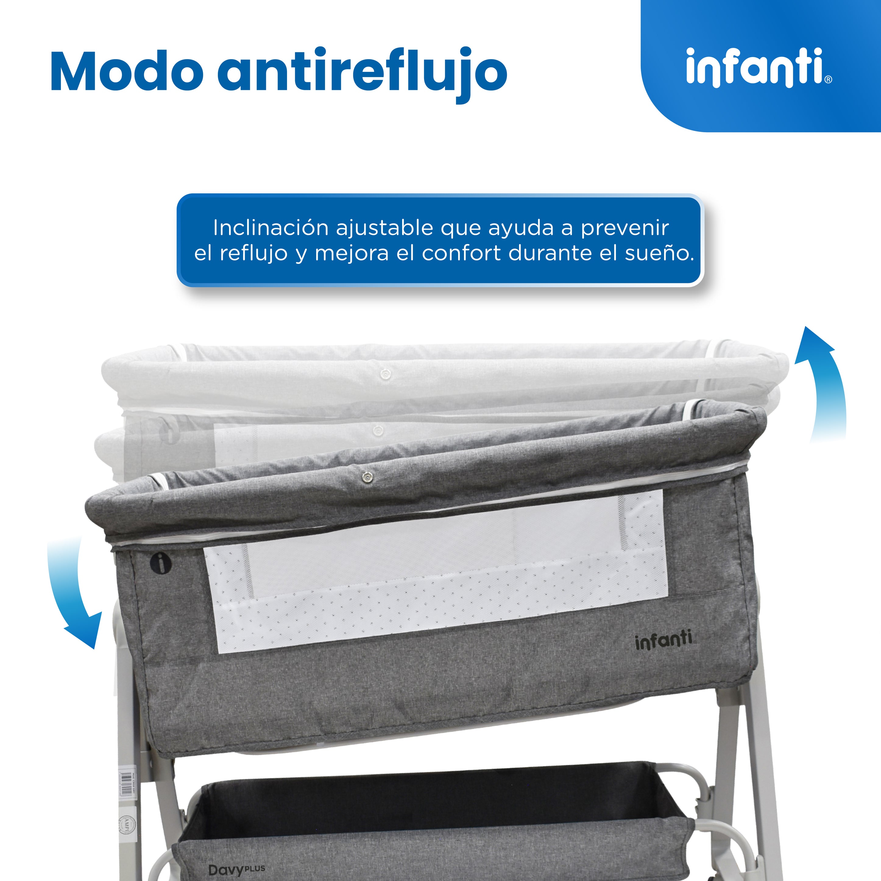 Cuna Corral Con Mosquitero, Davy Plus, Gris, Cambiador Desmontable, Colecho Lateral Abatible, Mecedora, Colchoneta Suave, Altura Ajustable, Inclinación Antirreflujo Organizador de Accesorios, Infanti