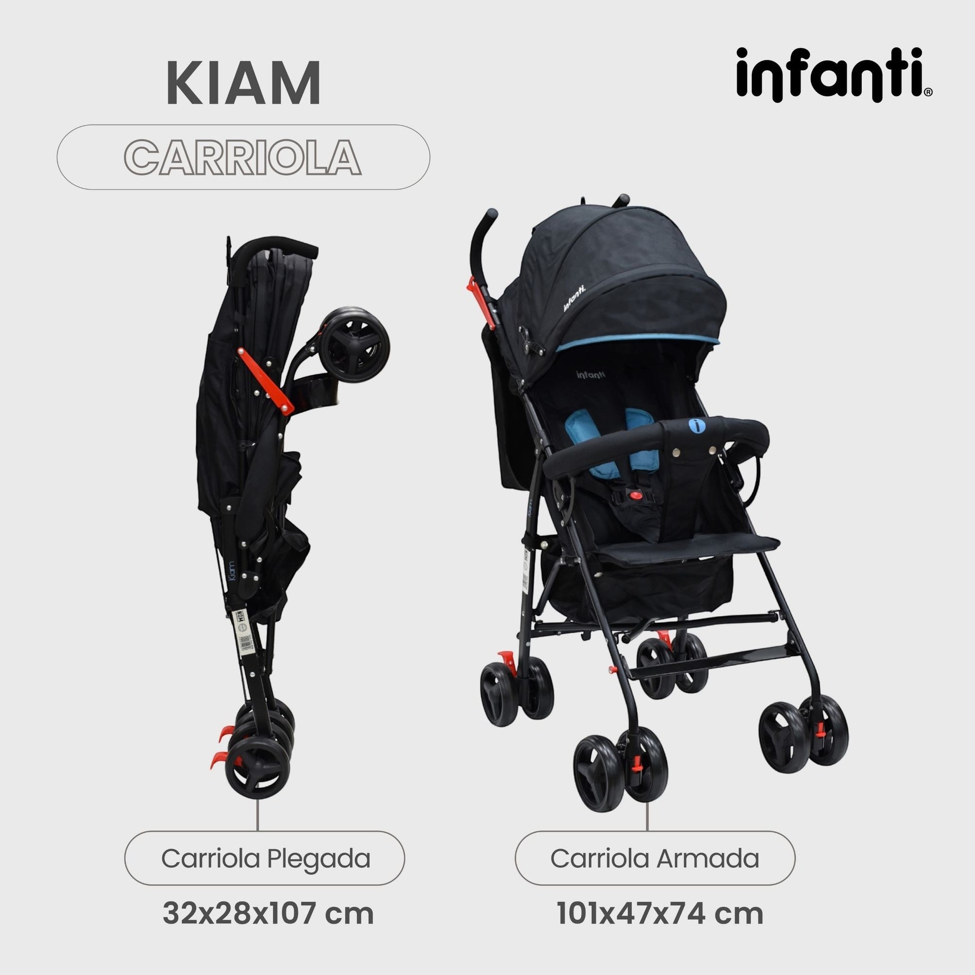 Carriola Para Bebe Kiam Compacta, Ligera, Plegable