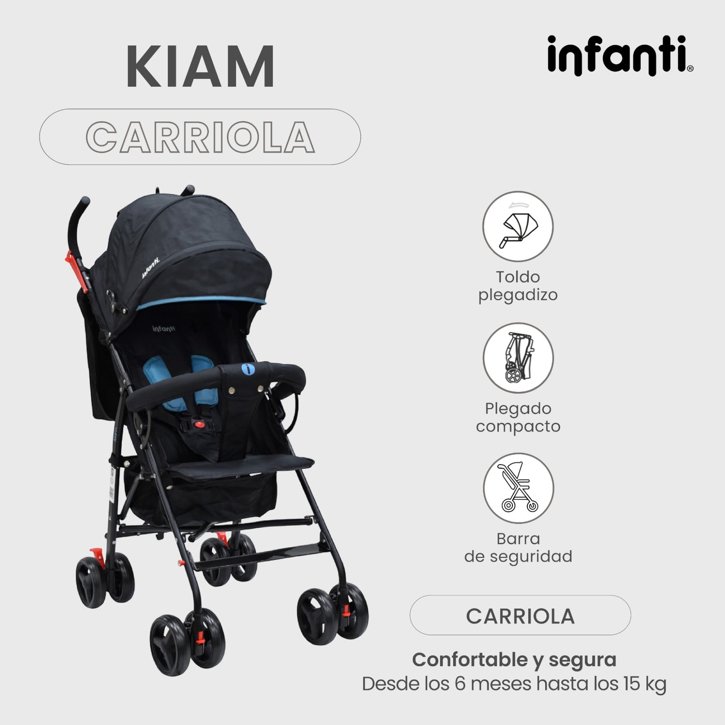 Carriola Para Bebe Kiam Compacta, Ligera, Plegable