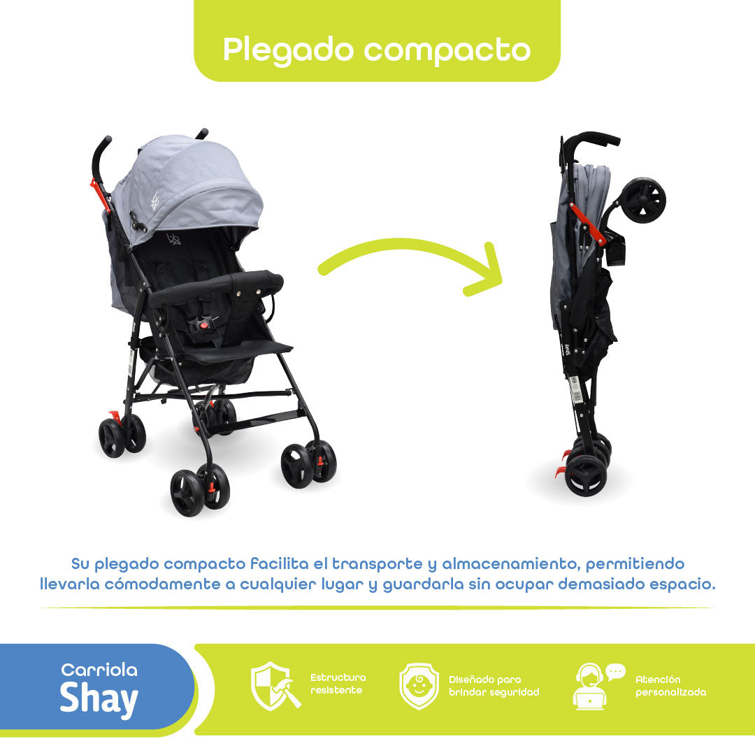 BB Joy Carriola Shay Ligera Plegable Gris Con Barra Y Toldo