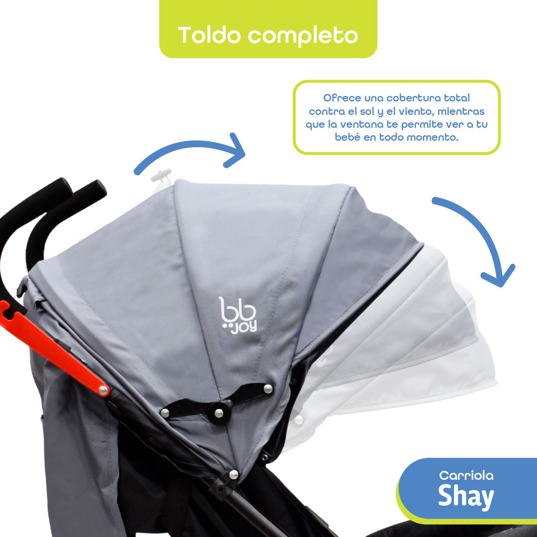BB Joy Carriola Shay Ligera Plegable Gris Con Barra Y Toldo