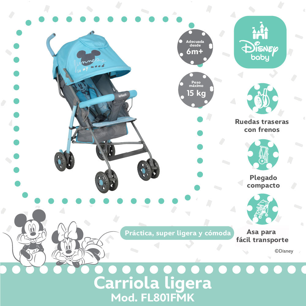 Carriola de Bastón Mickey Con Plegado Compacto y Reclinación Ajustable