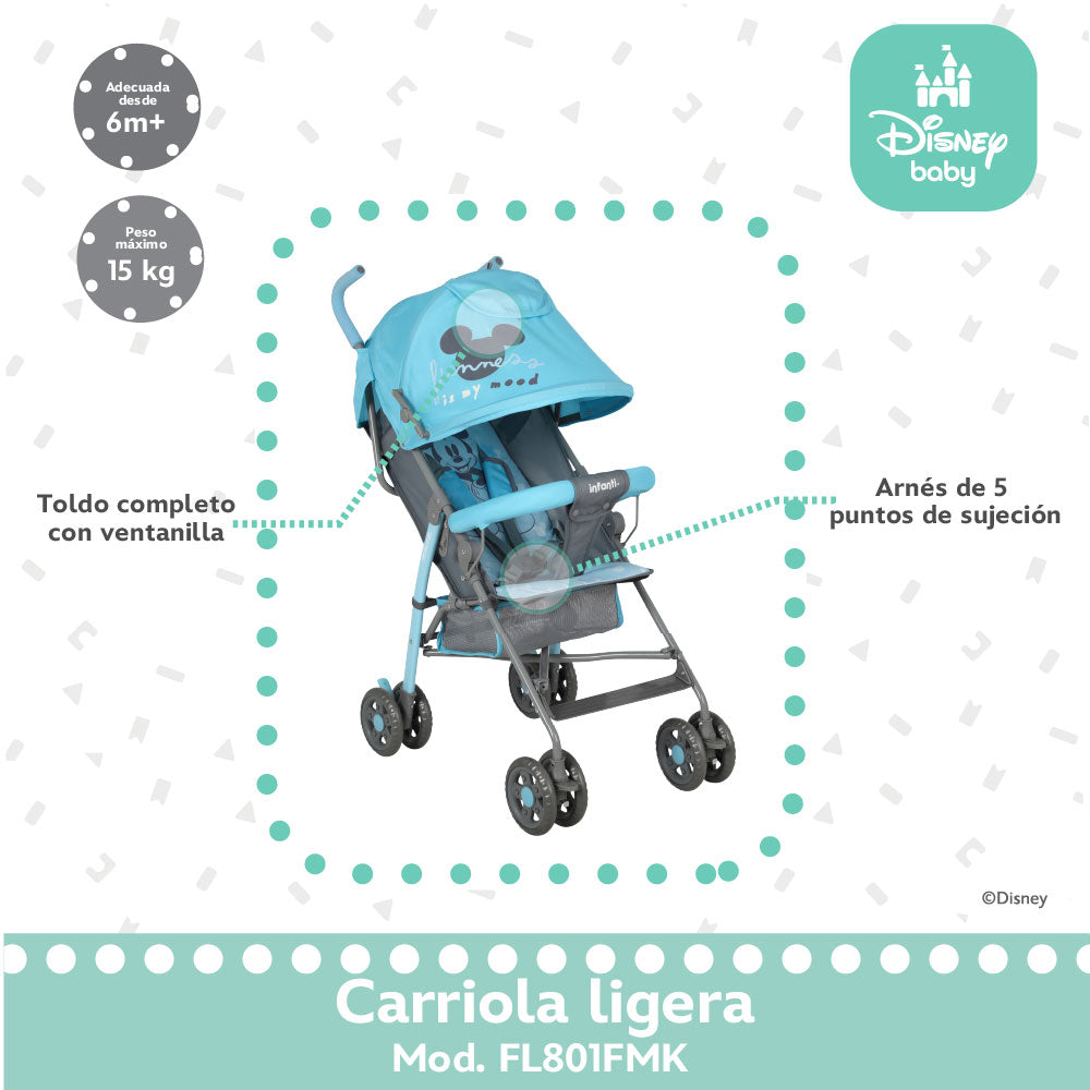 Carriola de Bastón Mickey Con Plegado Compacto y Reclinación Ajustable