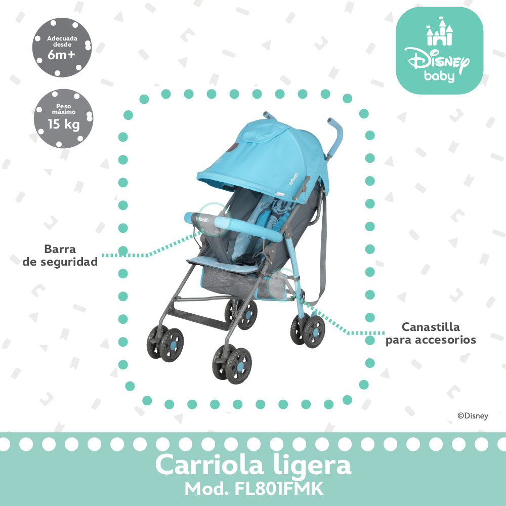 Carriola de Bastón Mickey Con Plegado Compacto y Reclinación Ajustable
