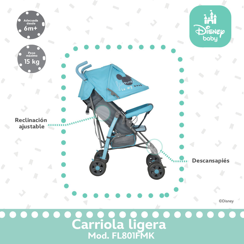 Carriola de Bastón Mickey Con Plegado Compacto y Reclinación Ajustable