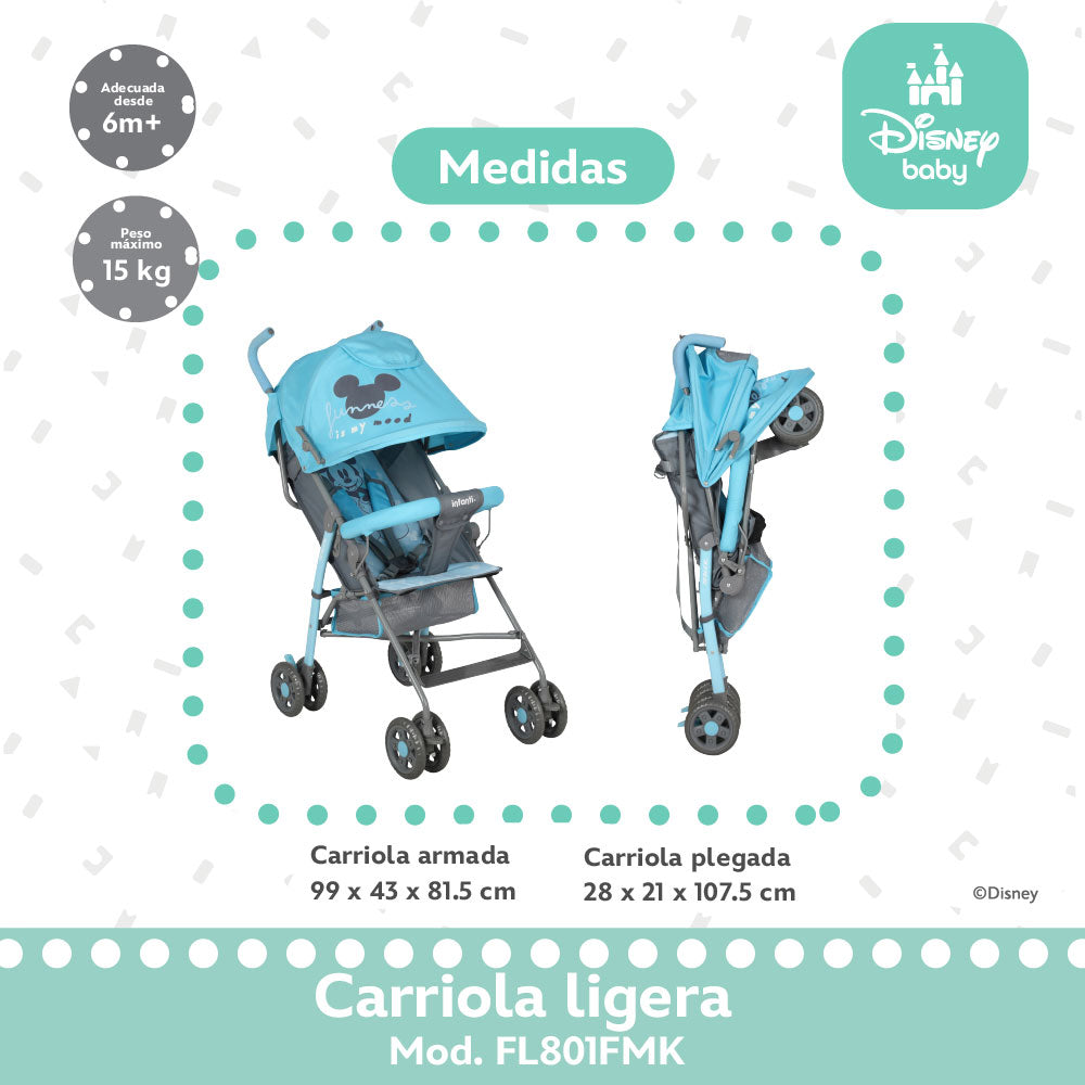 Carriola de Bastón Mickey Con Plegado Compacto y Reclinación Ajustable