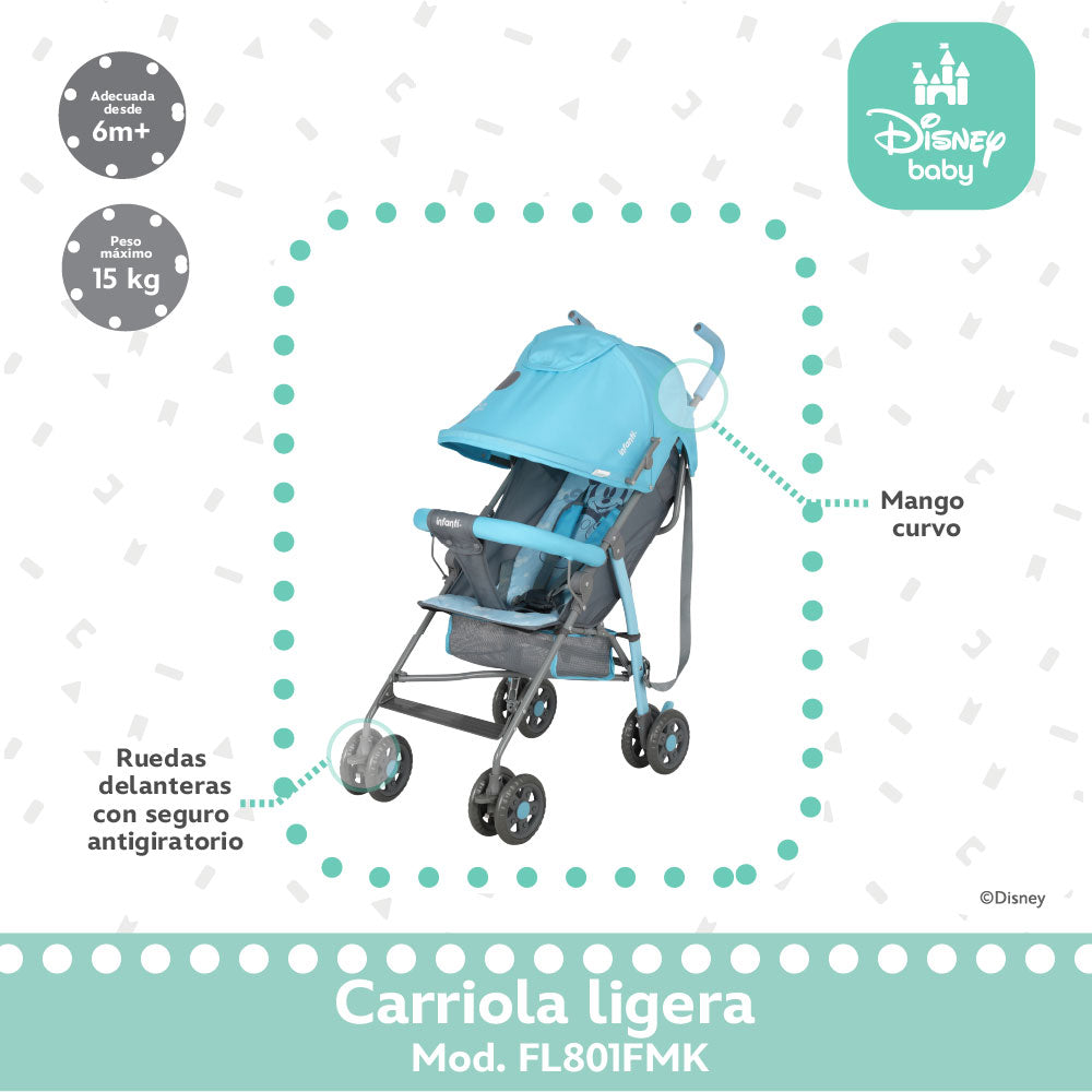 Carriola de Bastón Mickey Con Plegado Compacto y Reclinación Ajustable