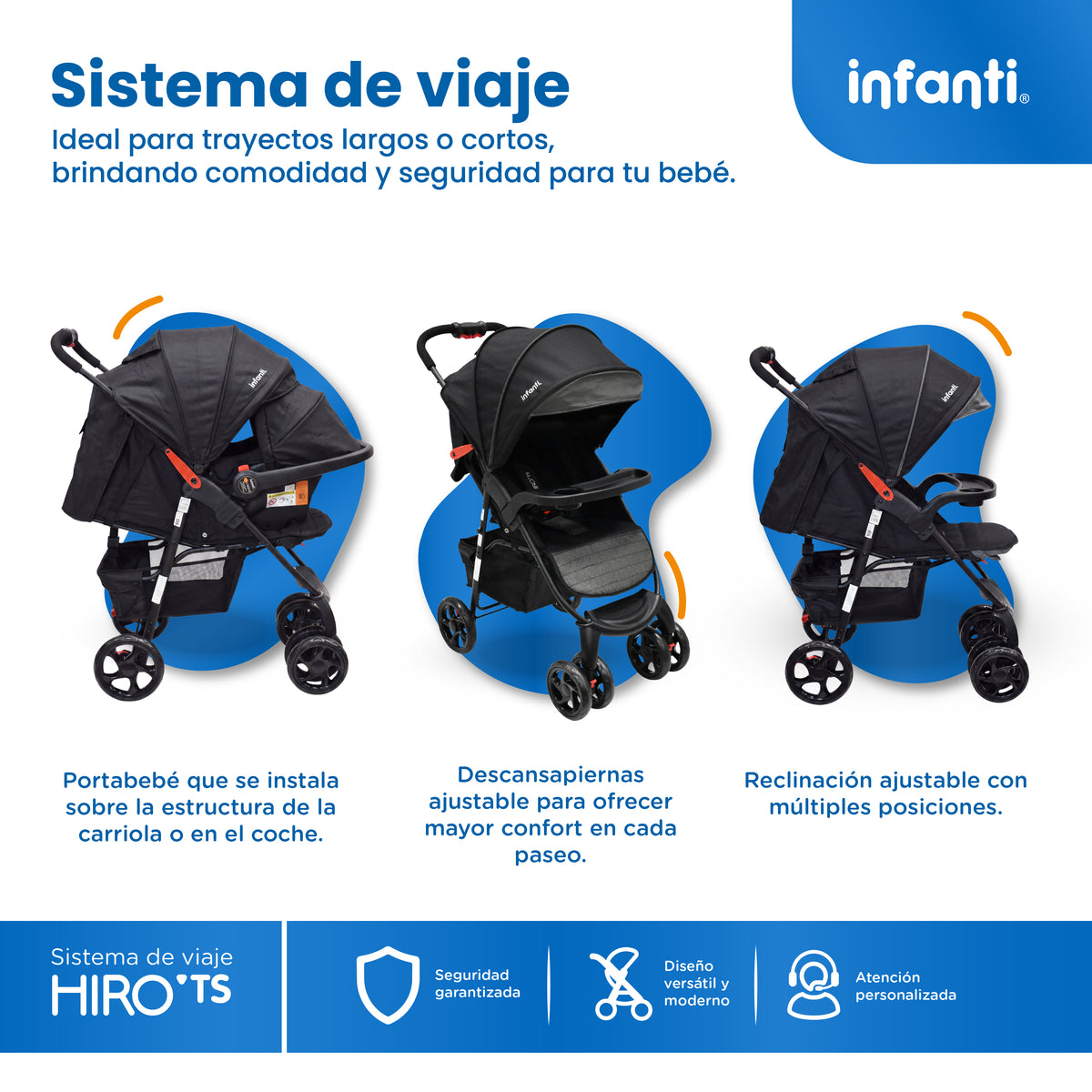 Carriola Travel System Hiro TS Con Portabebé y Plegado a Una Mano, Infanti.