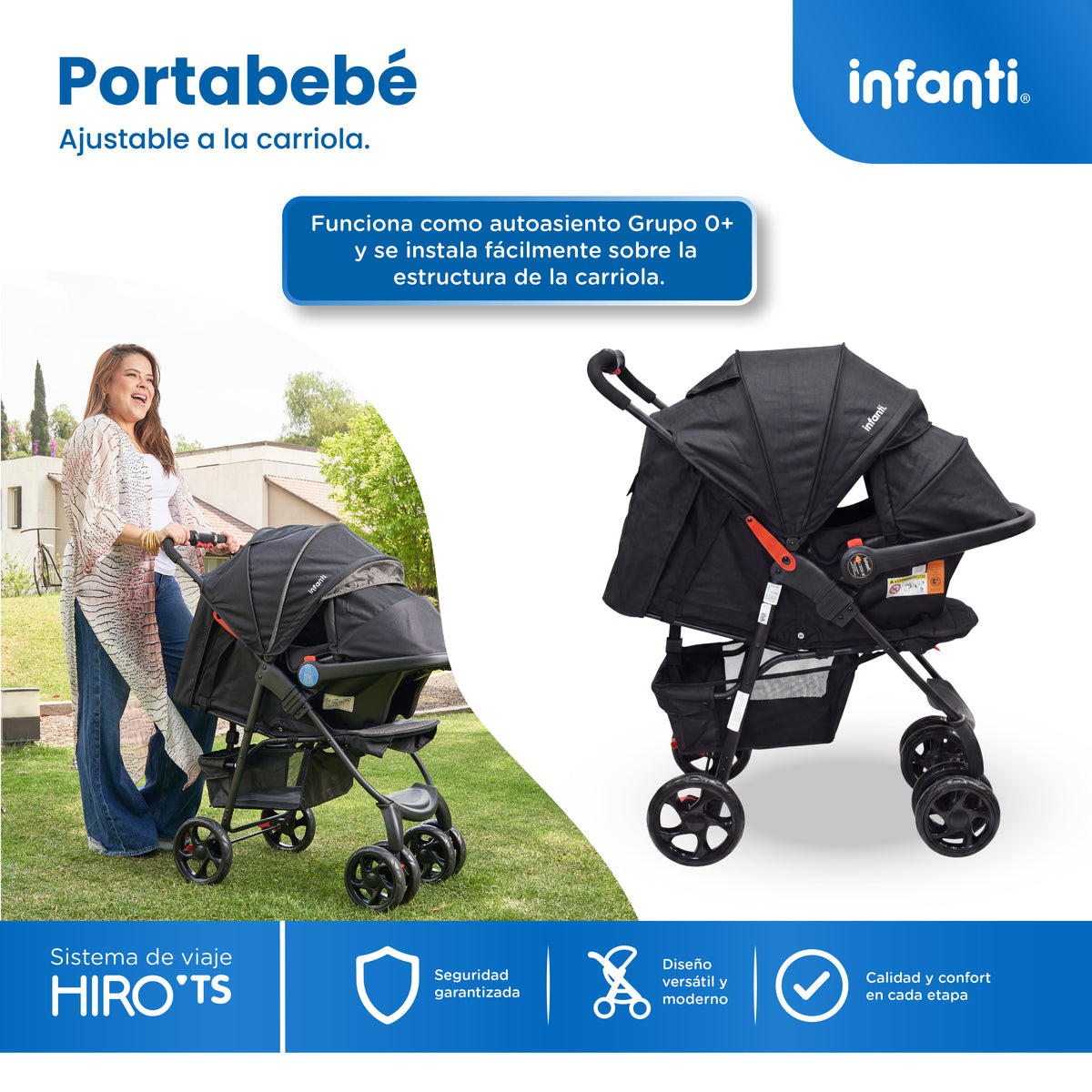 Carriola Travel System Hiro TS Con Portabebé y Plegado a Una Mano, Infanti.