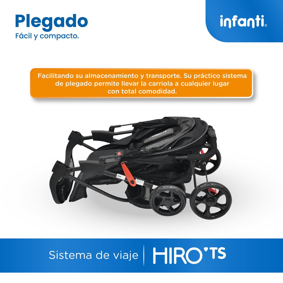 Carriola Travel System Hiro TS Con Portabebé y Plegado a Una Mano, Infanti.