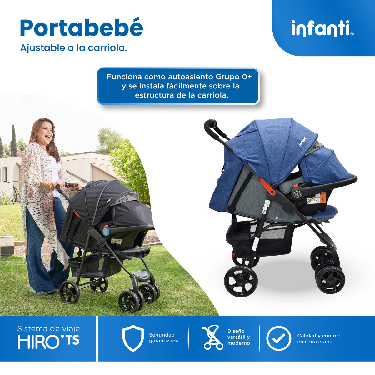 Carriola Travel System Hiro TS Con Portabebé y Plegado a Una Mano, Infanti.