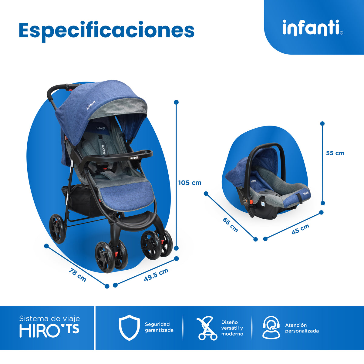 Carriola Travel System Hiro TS Con Portabebé y Plegado a Una Mano, Infanti.