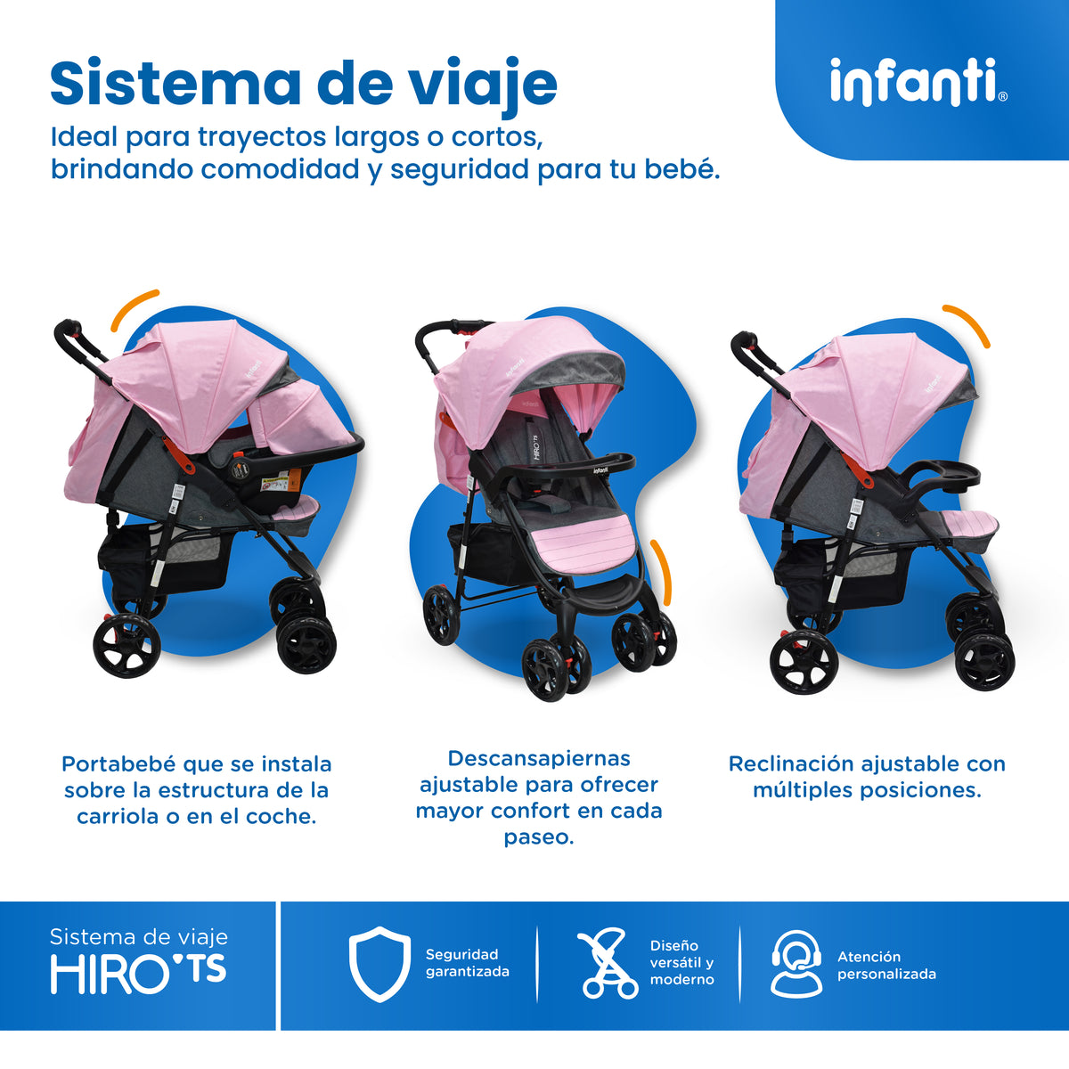Carriola Travel System Hiro TS Con Portabebé y Plegado a Una Mano, Infanti.