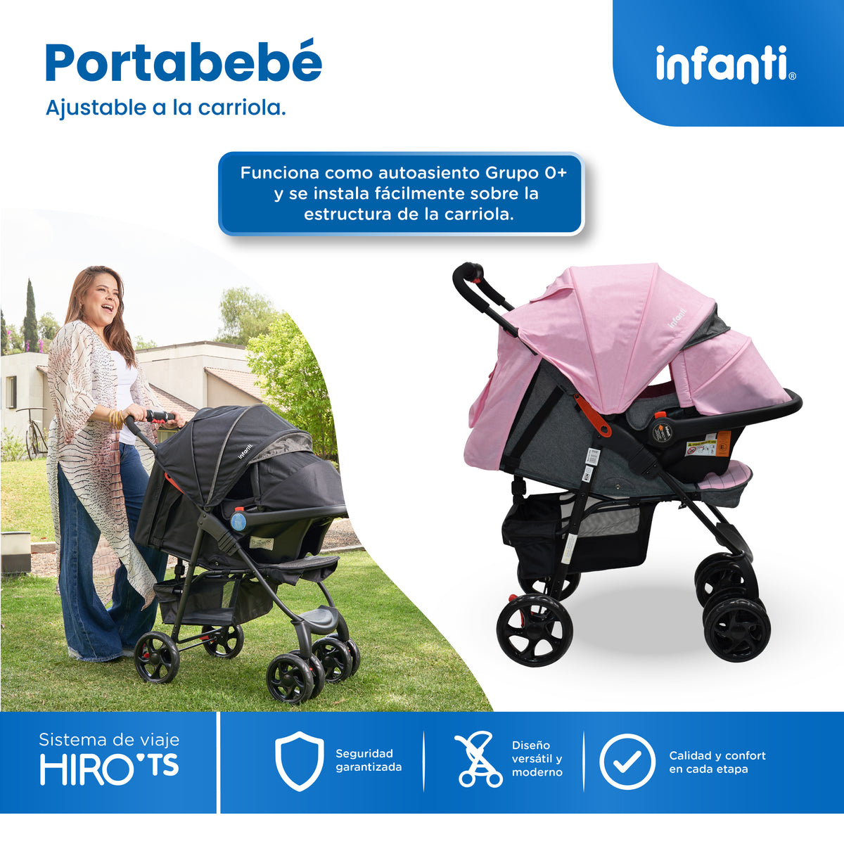 Carriola Travel System Hiro TS Con Portabebé y Plegado a Una Mano, Infanti.