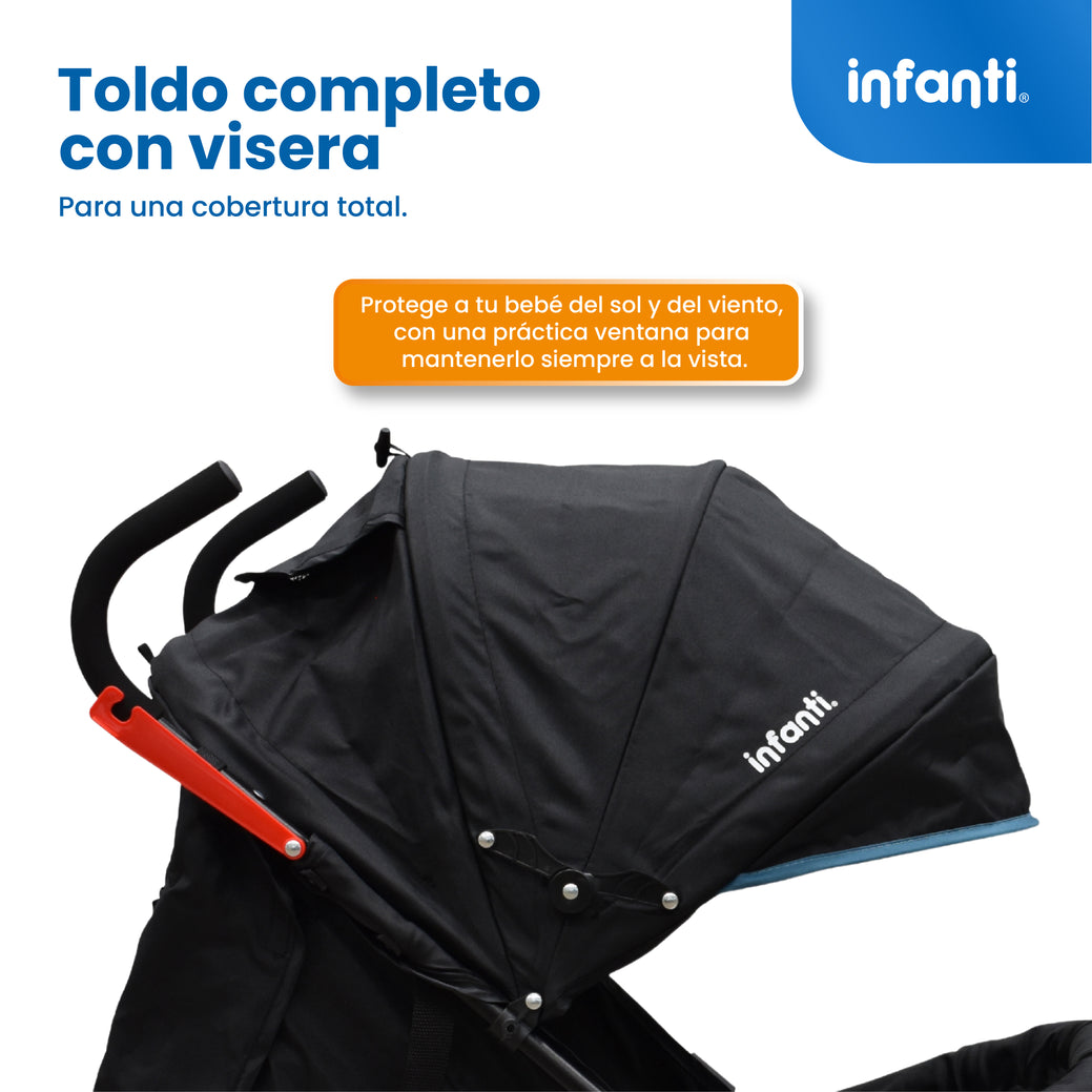 Carriola De Bastón Con Plegado Compacto Kiam  Multiples Reclinaciones, Arnés De 5 puntos, Toldo Completo, Frenos y Ruedas Giratorias Con Seguro Ideal Para Bebes De 6 Meses a 15 kg, Infanti