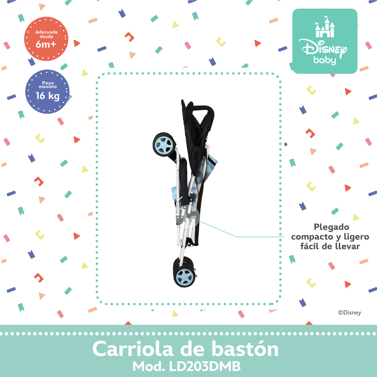 Carriola de Bastón Mickey y Minnie Con Plegado Compacto y Arnés de 3 Puntos