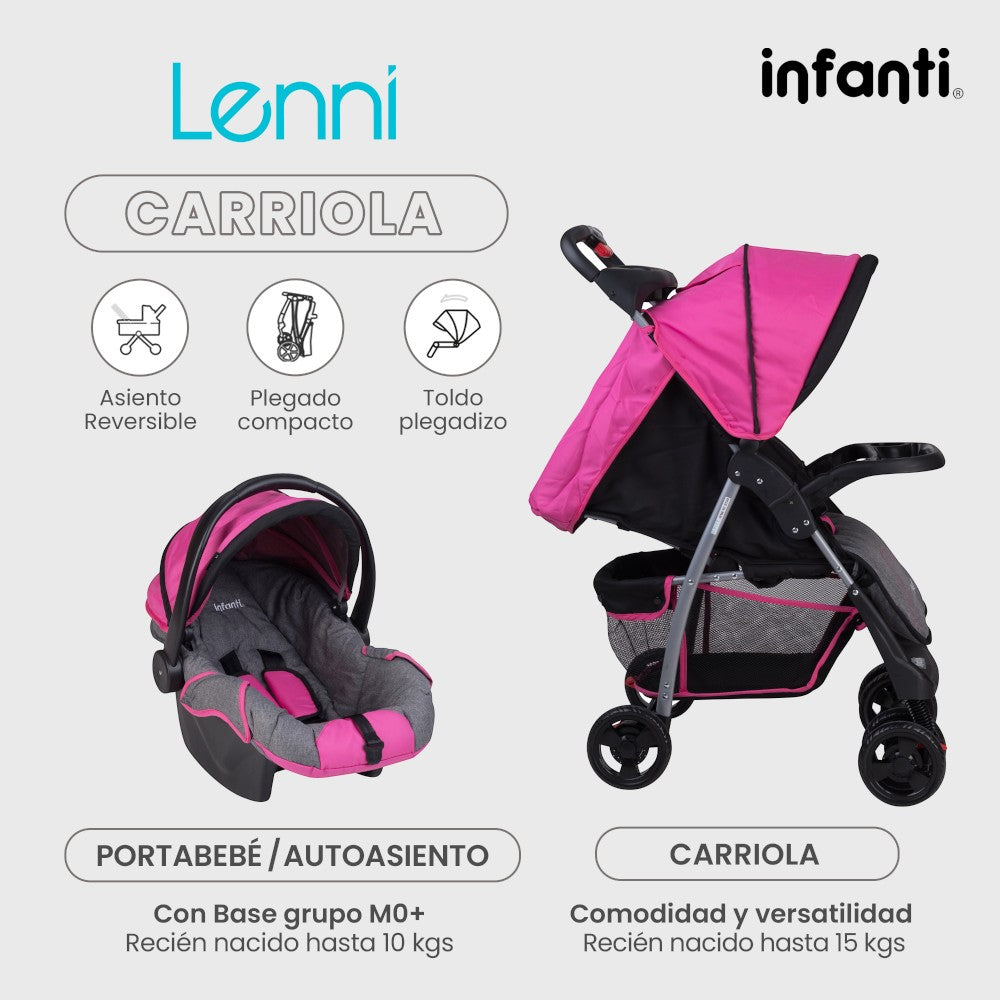 Carriola Travel System Lenni Con Portabebé y Plegado a Una Mano