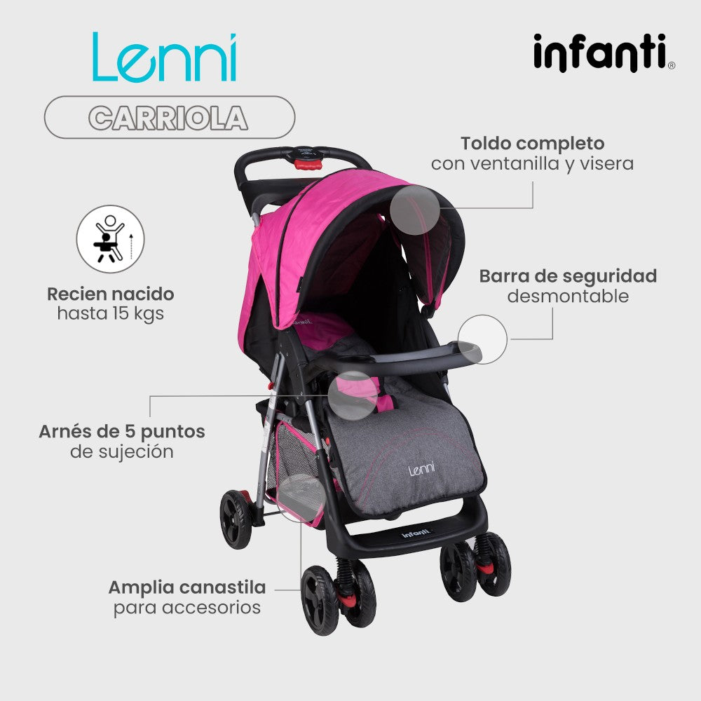 Carriola Travel System Lenni Con Portabebé y Plegado a Una Mano
