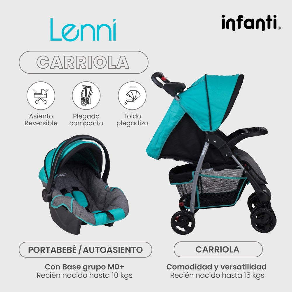 Carriola Travel System Lenni Con Portabebé y Plegado a Una Mano