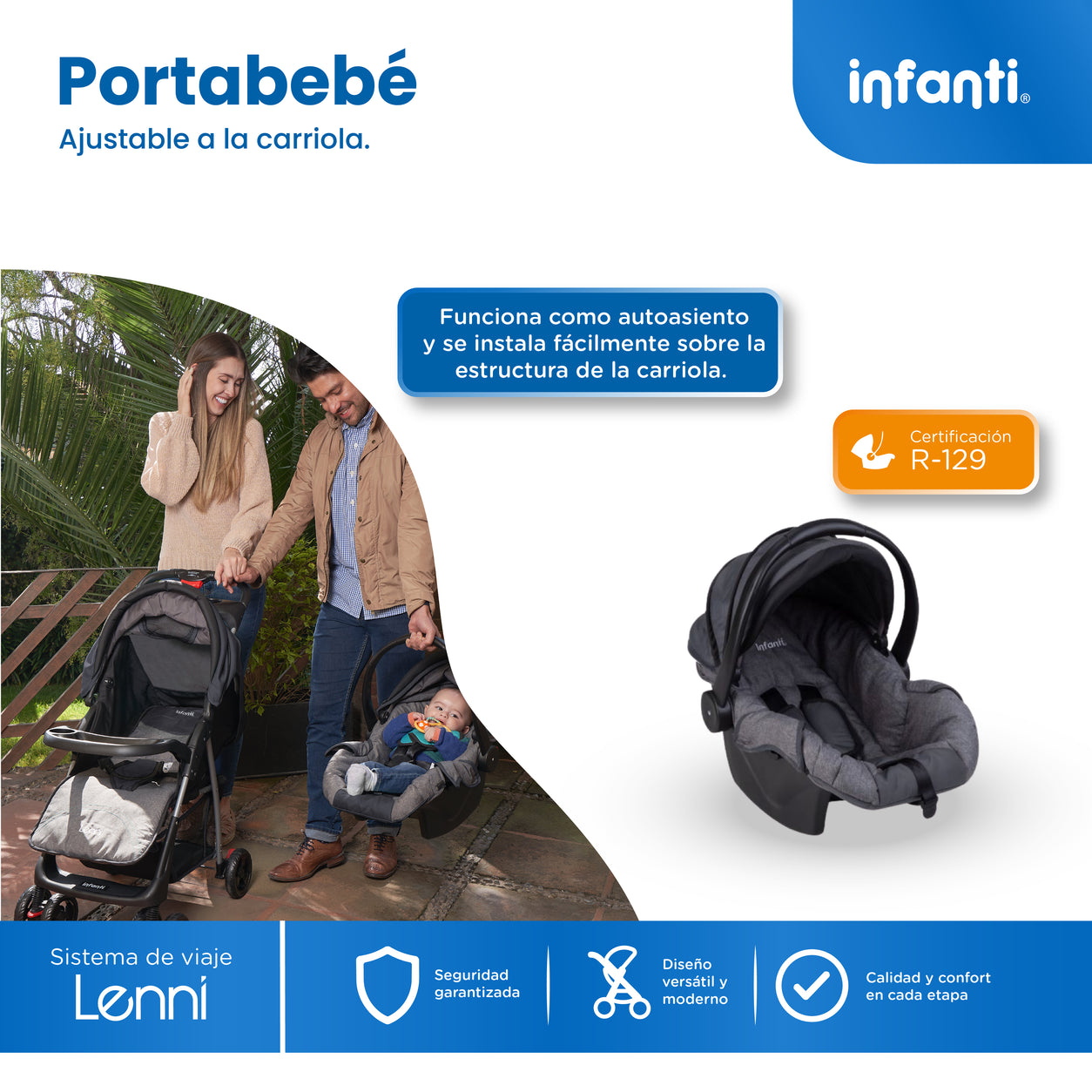Carriola Travel System Lenni Con Portabebé y Plegado a Una Mano