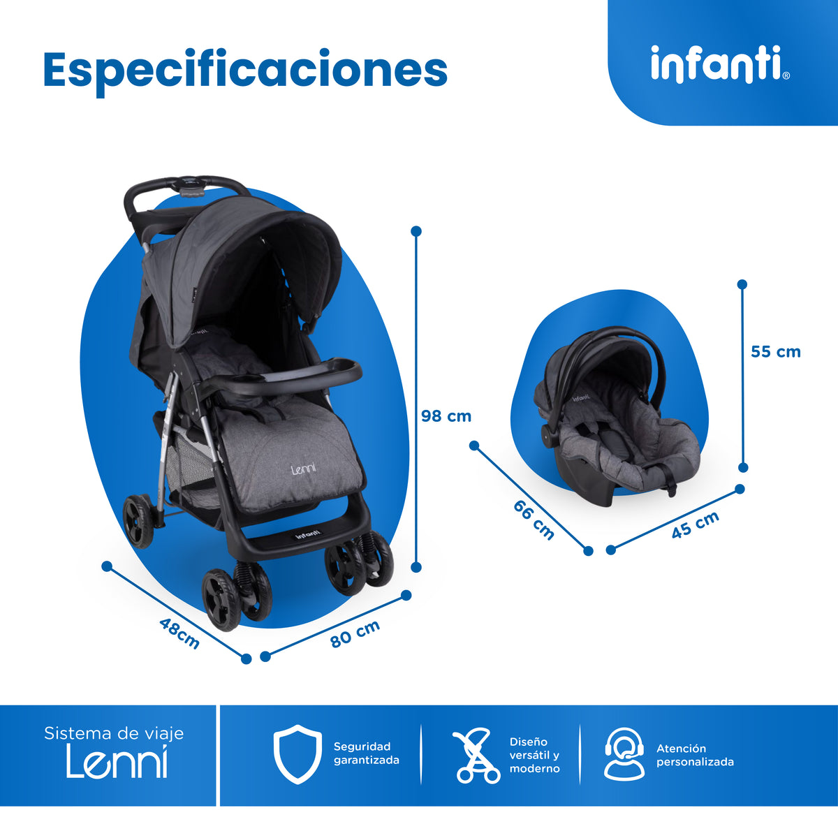 Carriola Travel System Lenni Con Portabebé y Plegado a Una Mano