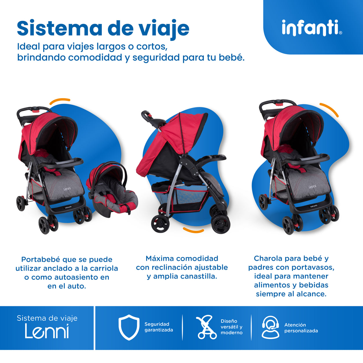 Carriola Travel System Lenni Con Portabebé y Plegado a Una Mano