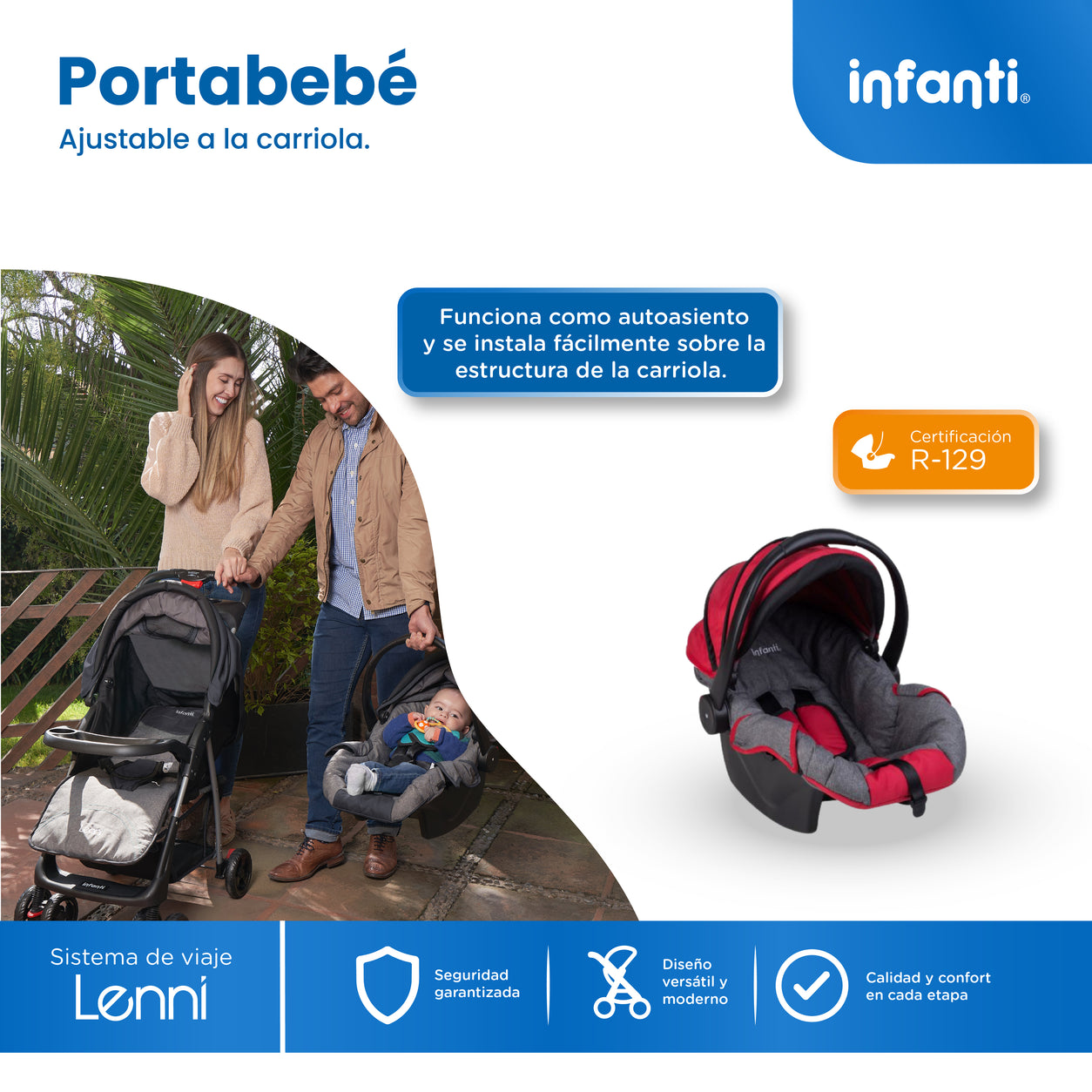 Carriola Travel System Lenni Con Portabebé y Plegado a Una Mano