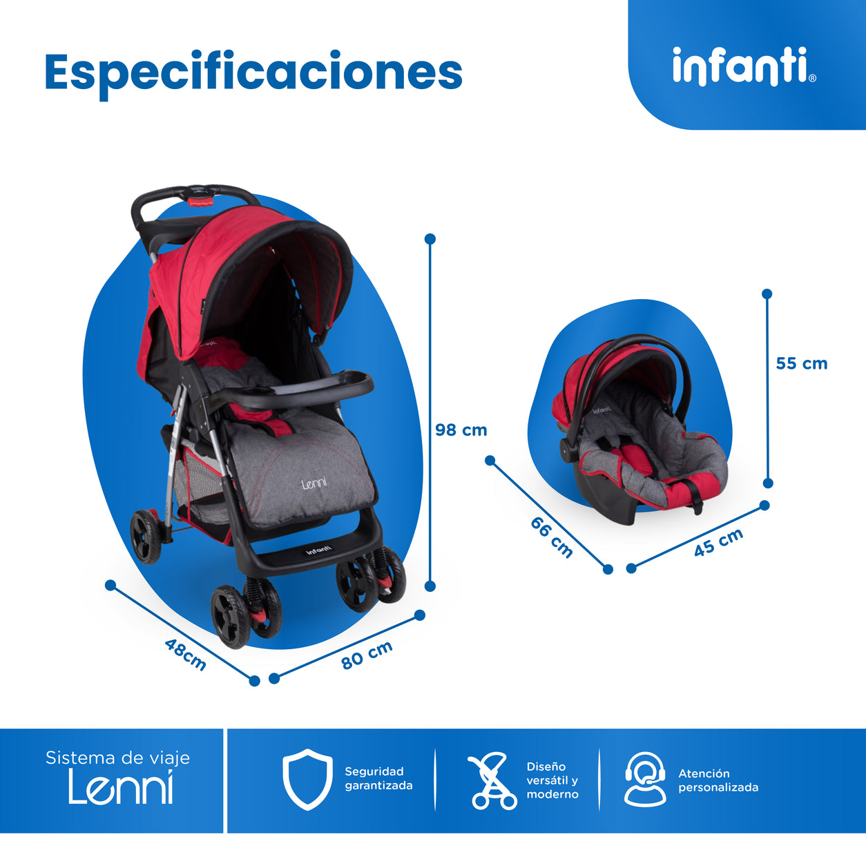 Carriola Travel System Lenni Con Portabebé y Plegado a Una Mano