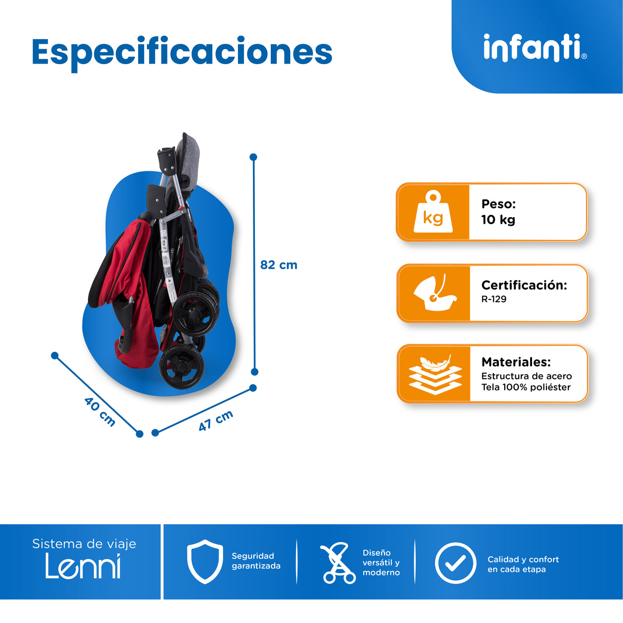 Carriola Travel System Lenni Con Portabebé y Plegado a Una Mano