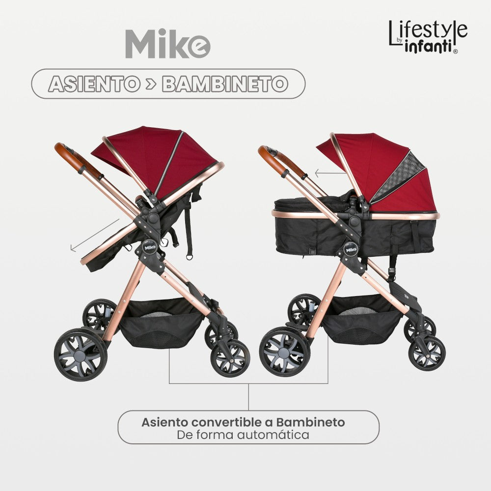 Carriola Travel System Mike Con Bambineto Reversible y Portabebé Grupo 0+