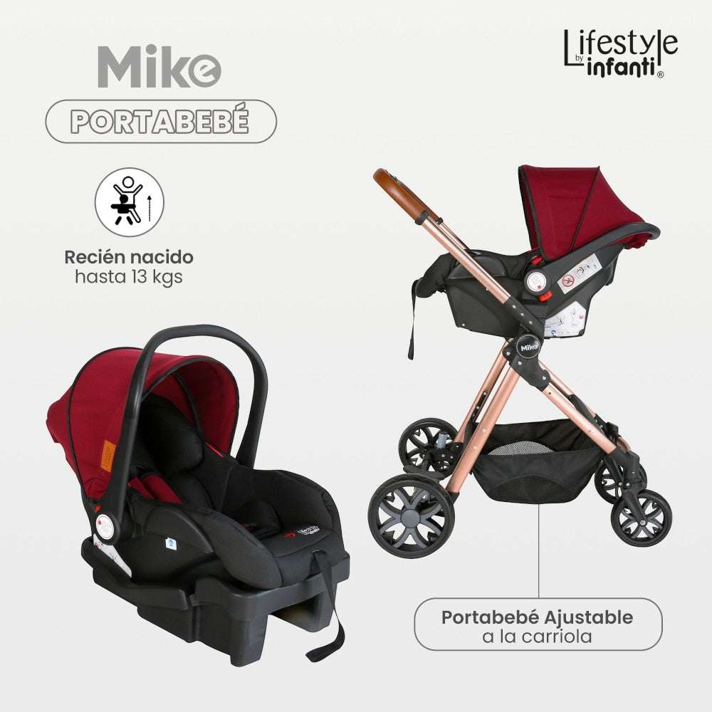 Carriola Travel System Mike Con Bambineto Reversible y Portabebé Grupo 0+