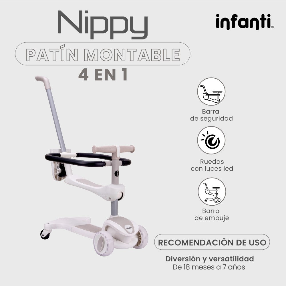 Infanti Patín - Montable 4 En 1 Nippy Con Barra De Seguridad