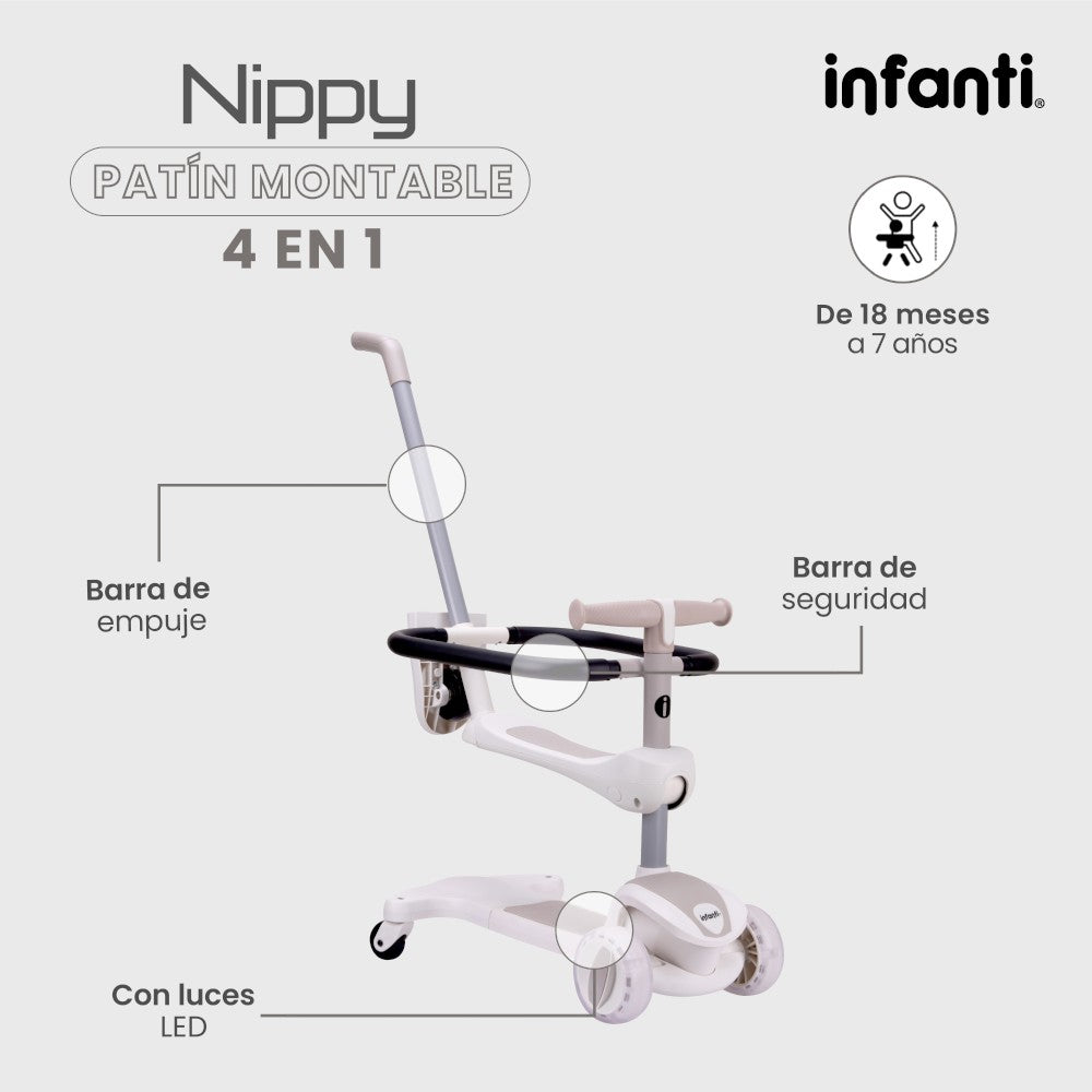 Infanti Patín - Montable 4 En 1 Nippy Con Barra De Seguridad
