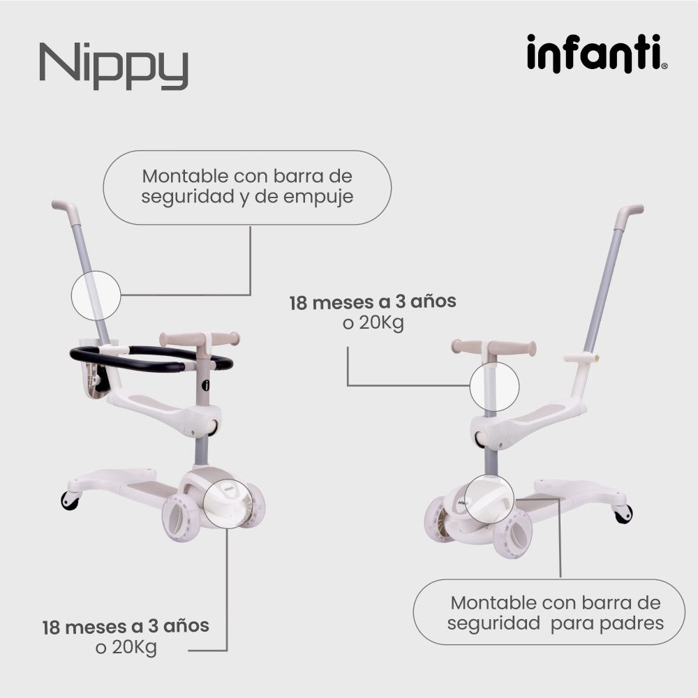 Infanti Patín - Montable 4 En 1 Nippy Con Barra De Seguridad
