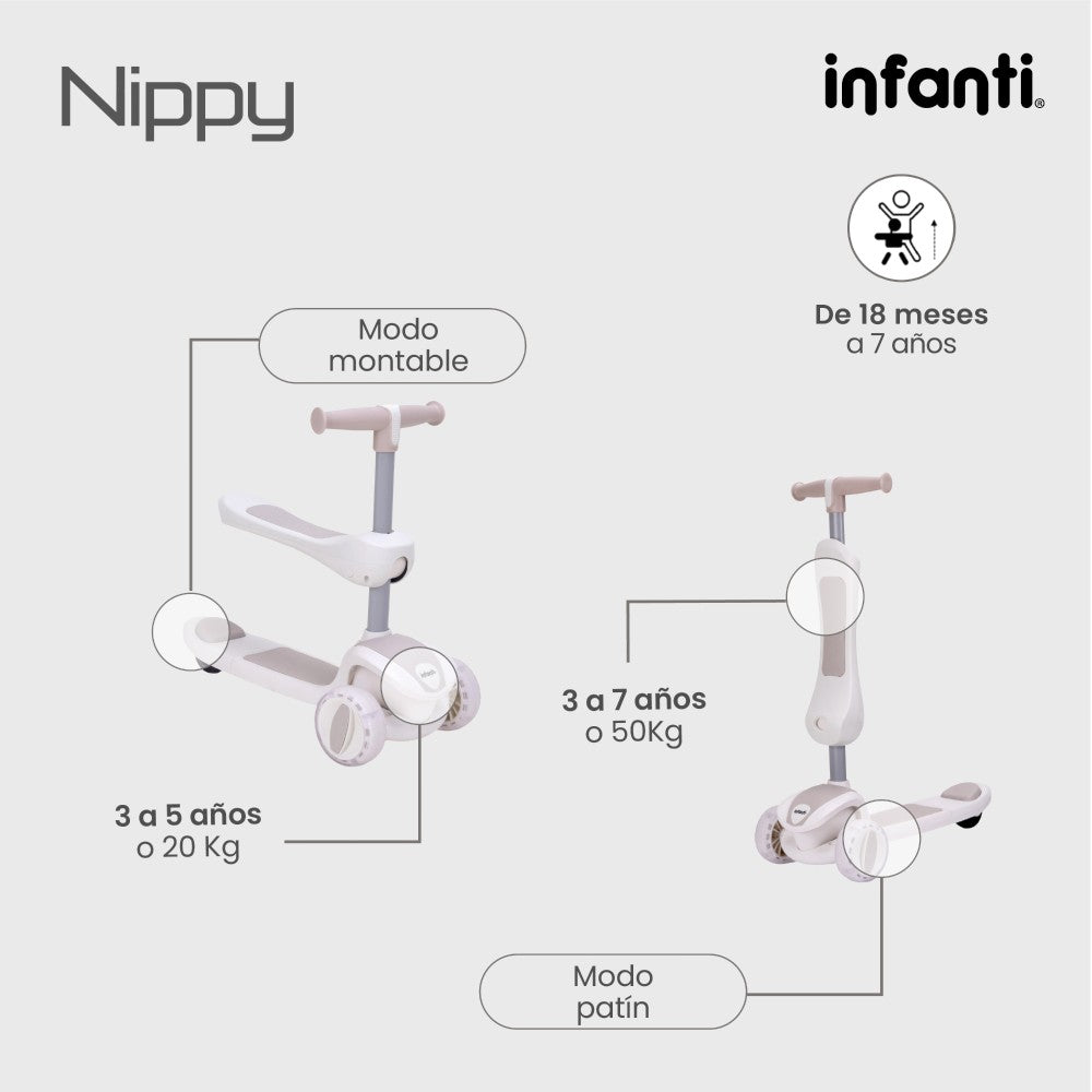 Infanti Patín - Montable 4 En 1 Nippy Con Barra De Seguridad
