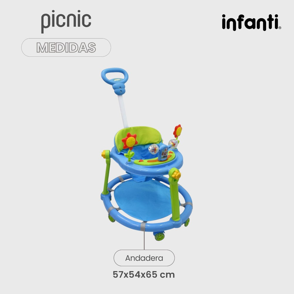 Andadera Picnic Infanti Plegable Para Bebé Con Barra De Empuje
