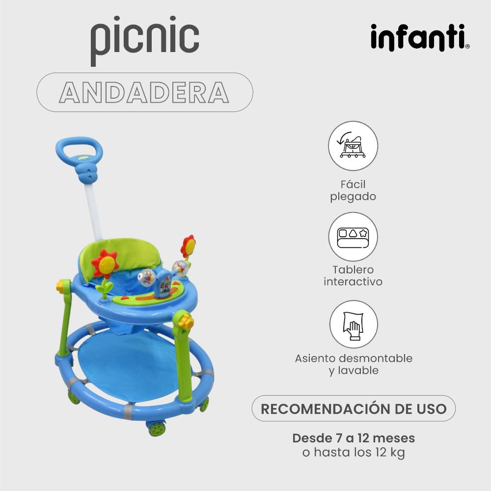 Andadera Picnic Infanti Plegable Para Bebé Con Barra De Empuje