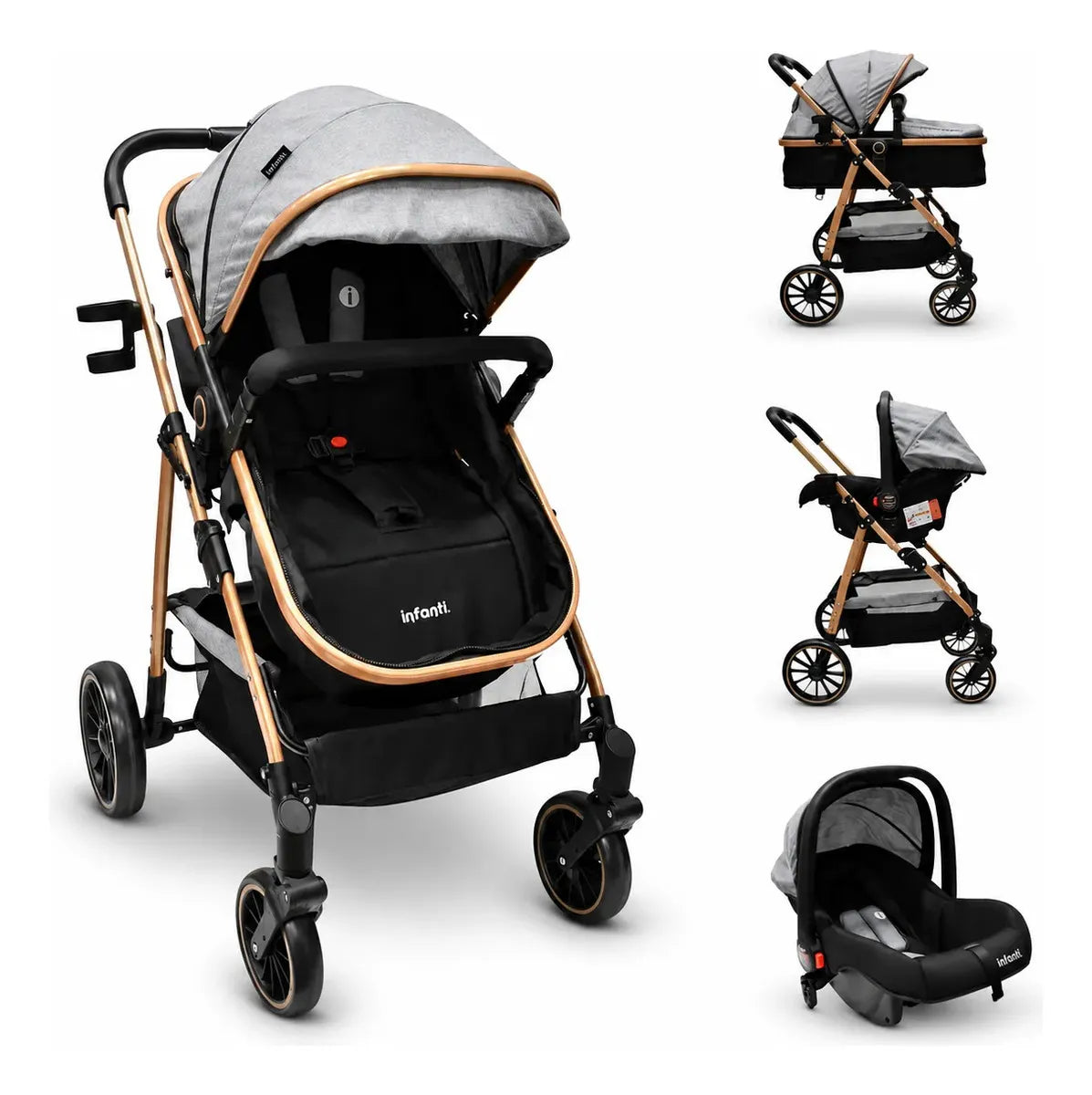 Carriola Travel System Welly Negro Con Portabebé y Asiento Reversible