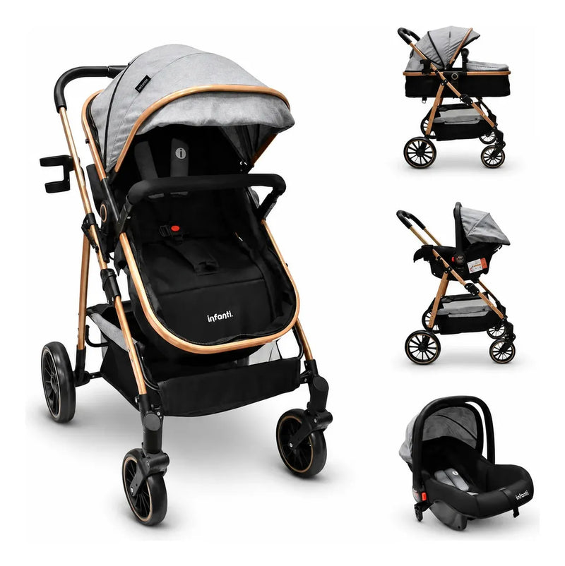 Carriola Travel System Welly Negro Con Portabebé y Asiento Reversible