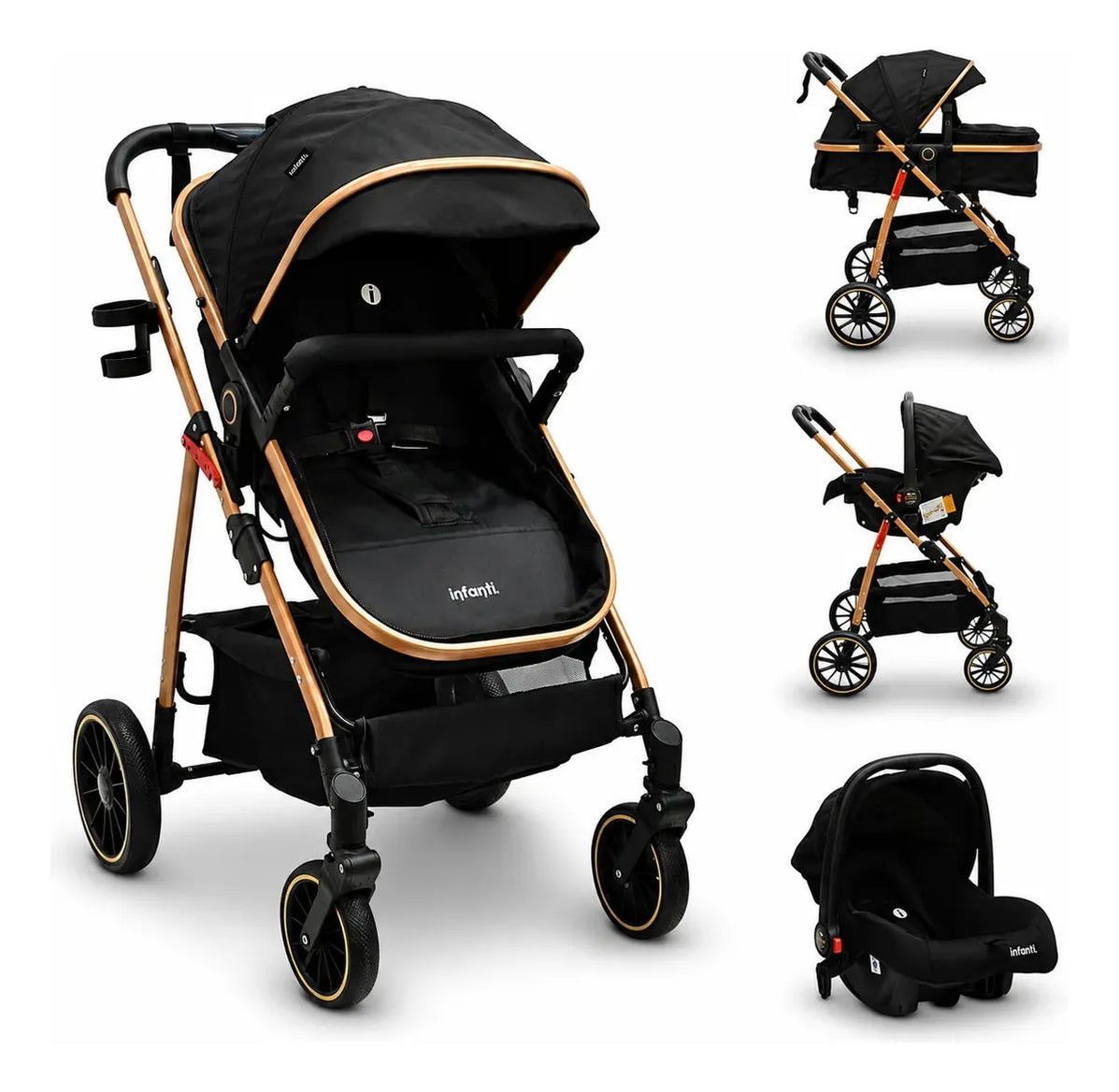 Carriola Travel System Welly Negro Con Portabebé y Asiento Reversible