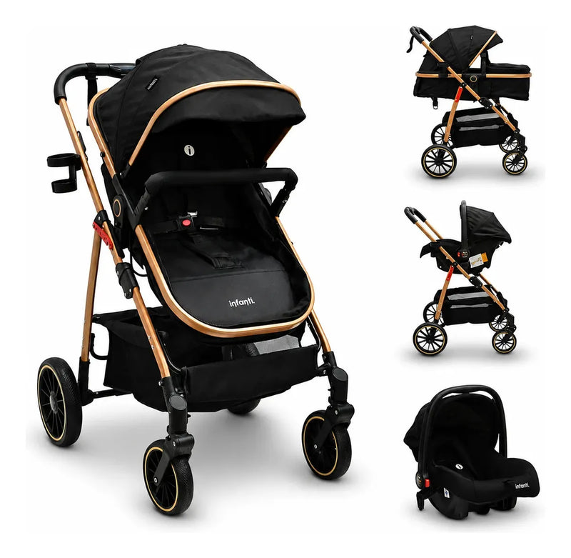 Carriola Travel System Welly Negro Con Portabebé y Asiento Reversible