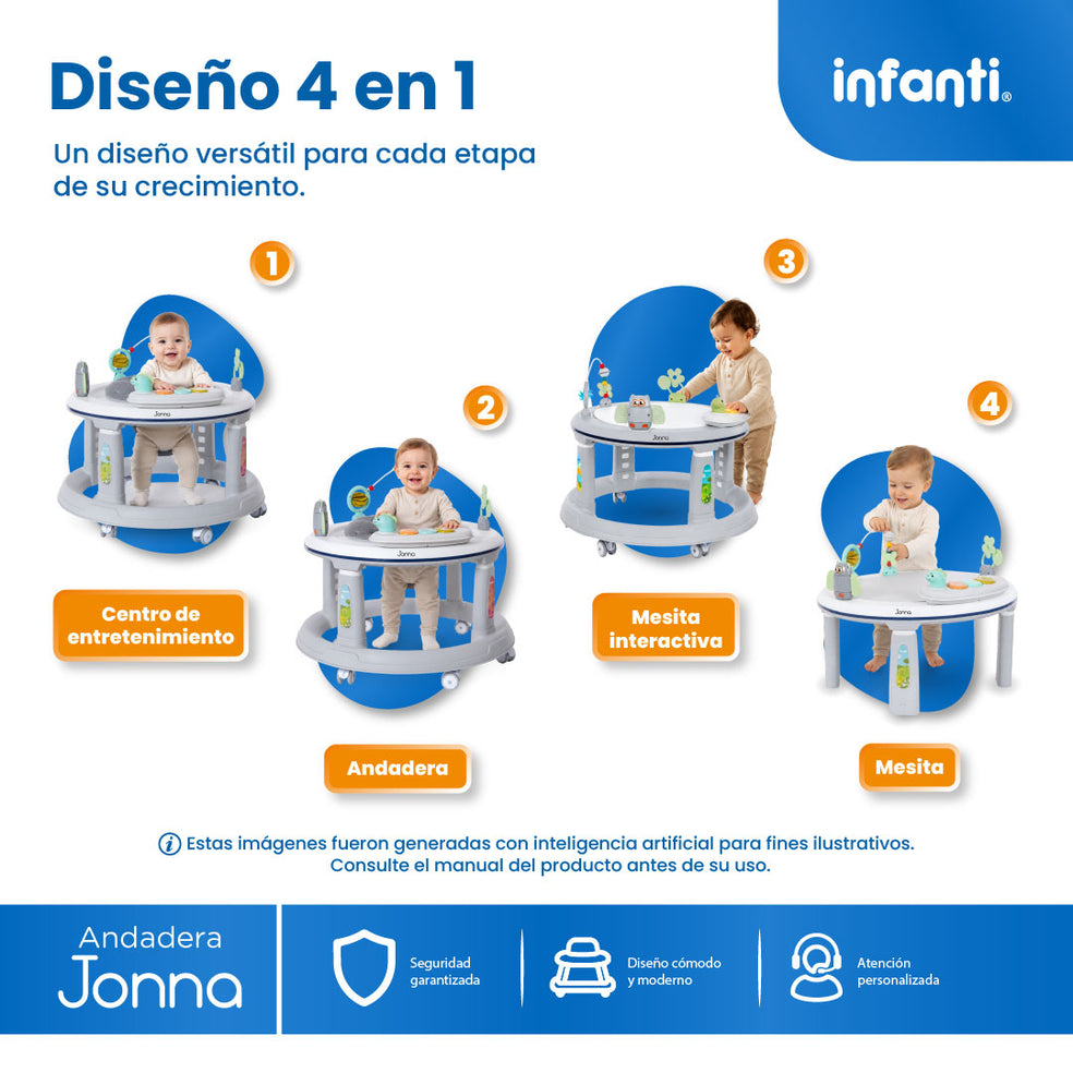 Andadera 4 en 1 Jonna Con Asiento Giratorio 360° y Centro de Entretenimiento
