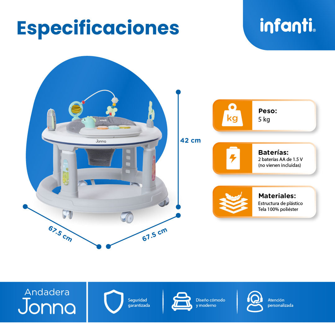 Andadera 4 en 1 Jonna Con Asiento Giratorio 360° y Centro de Entretenimiento