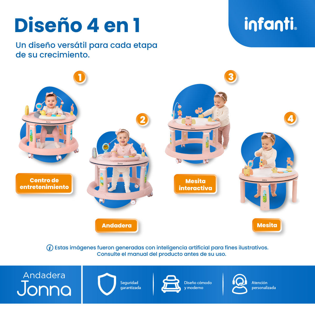 Andadera 4 en 1 Jonna Con Asiento Giratorio 360° y Centro de Entretenimiento