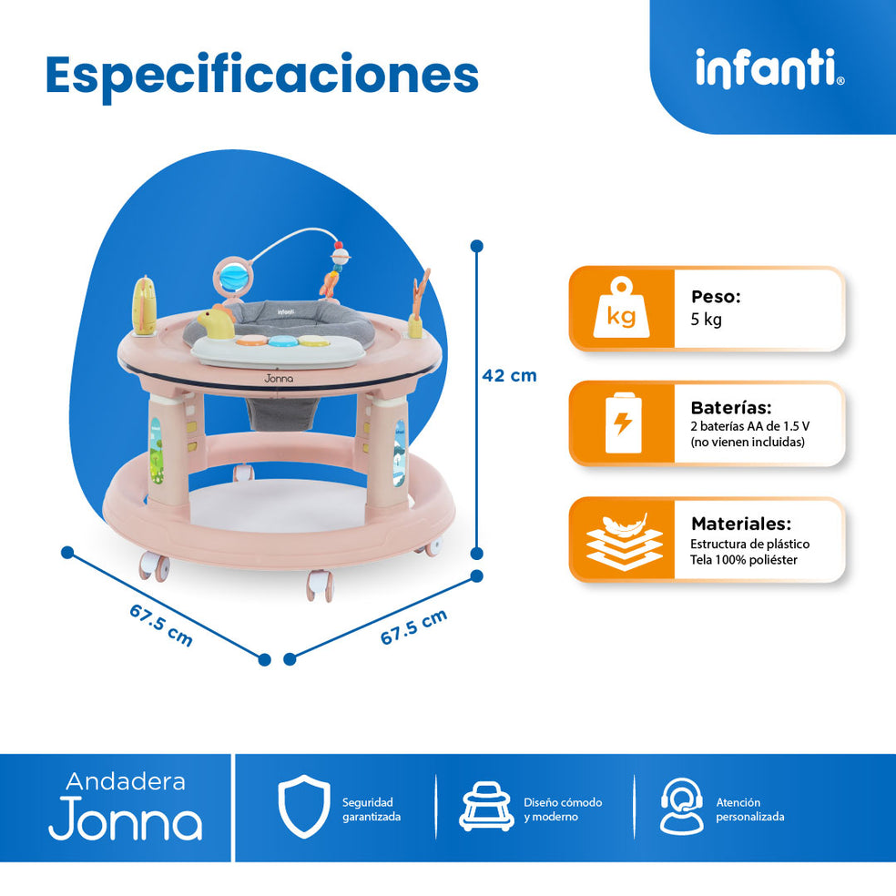 Andadera 4 en 1 Jonna Con Asiento Giratorio 360° y Centro de Entretenimiento