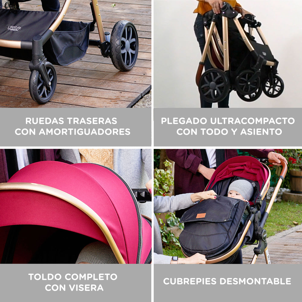 Carriola Travel System Mike Con Bambineto Reversible y Portabebé Grupo 0+