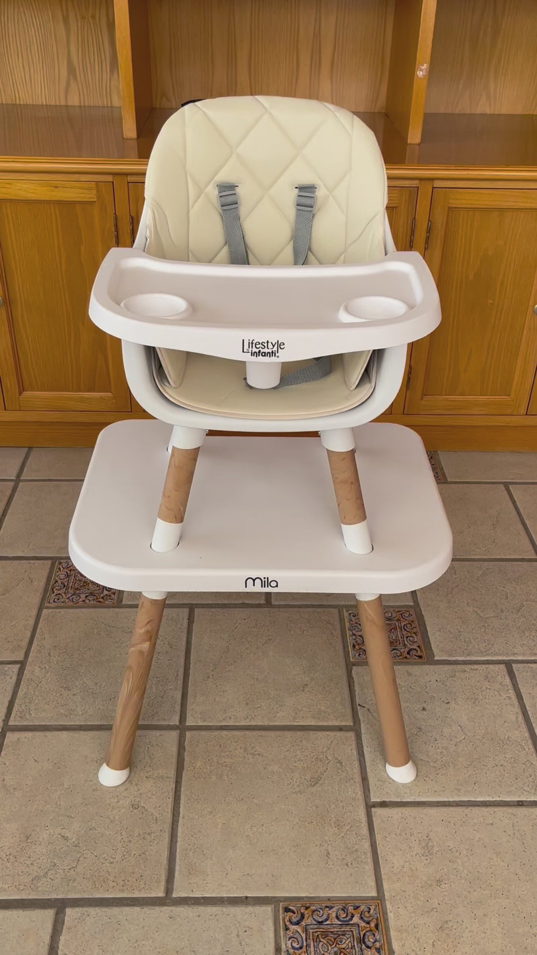 Silla Alta 6 en 1, Mila, Silla Pequeña, Banco Alto, Banquito, Mesa con Sillita y Mesa con Banco, Arnés de 5 Puntos, Charola Ajustable y Funda Lavable, Hasta 25 kg. Lifestyle By Infanti